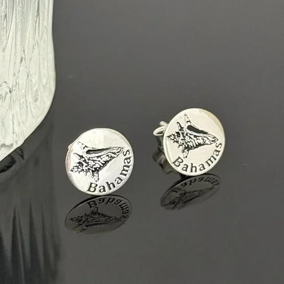 Bahamas Conch Earrings S925 Sterling Silver Handmade Ear Stud - Picture 1 of 3